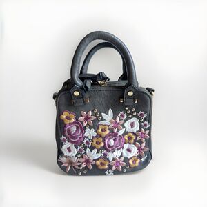 Fall Small Purse Hobo Square Handbag Floral Embroidered Flowers